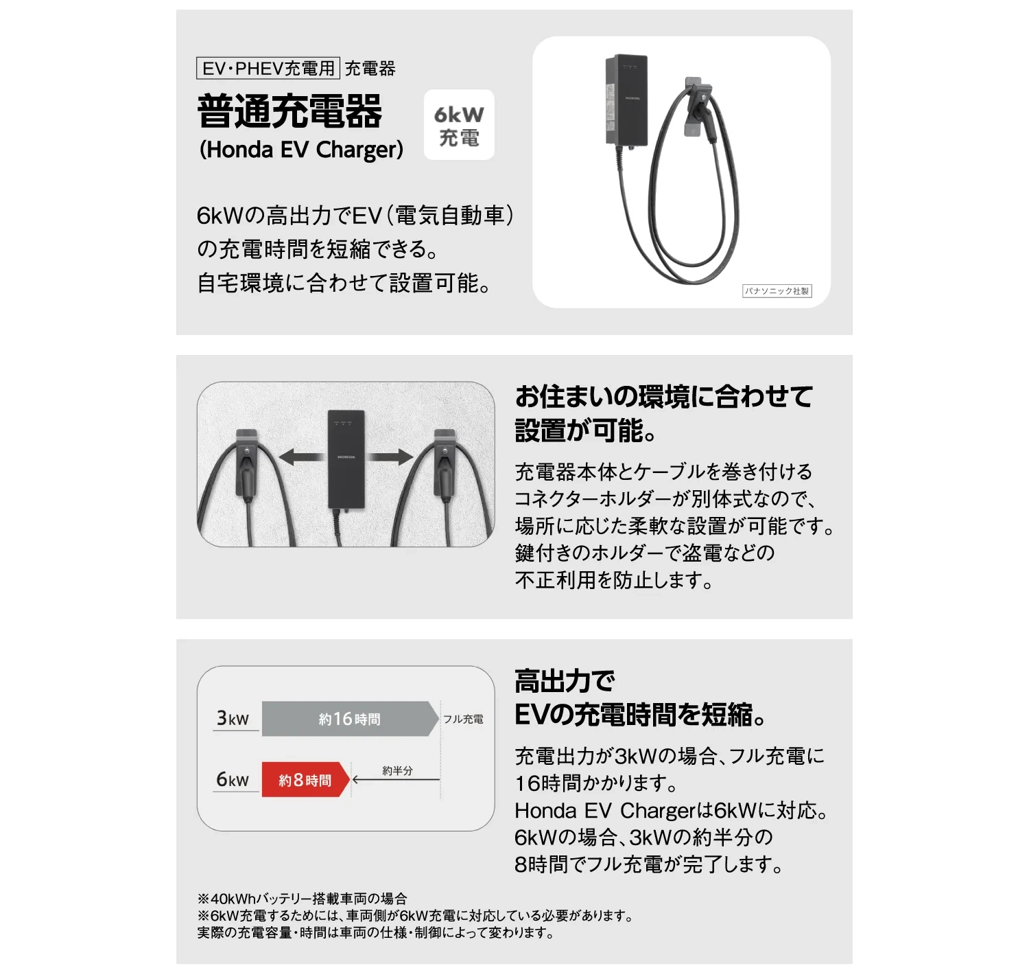Honda EV Charger（普通充電器）—自宅設置可能な6kW高出力タイプ、セパレート型と一体型を選べるEV・PHEV対応充電器